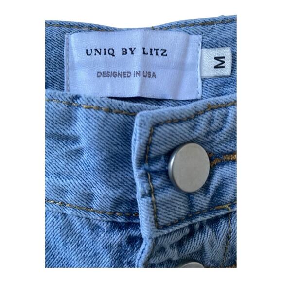 Uniq by Litz Women’s Button Fly Dark Wash Wide Leg Hi Waist Size L W30 Jeans - Picture 5 of 9